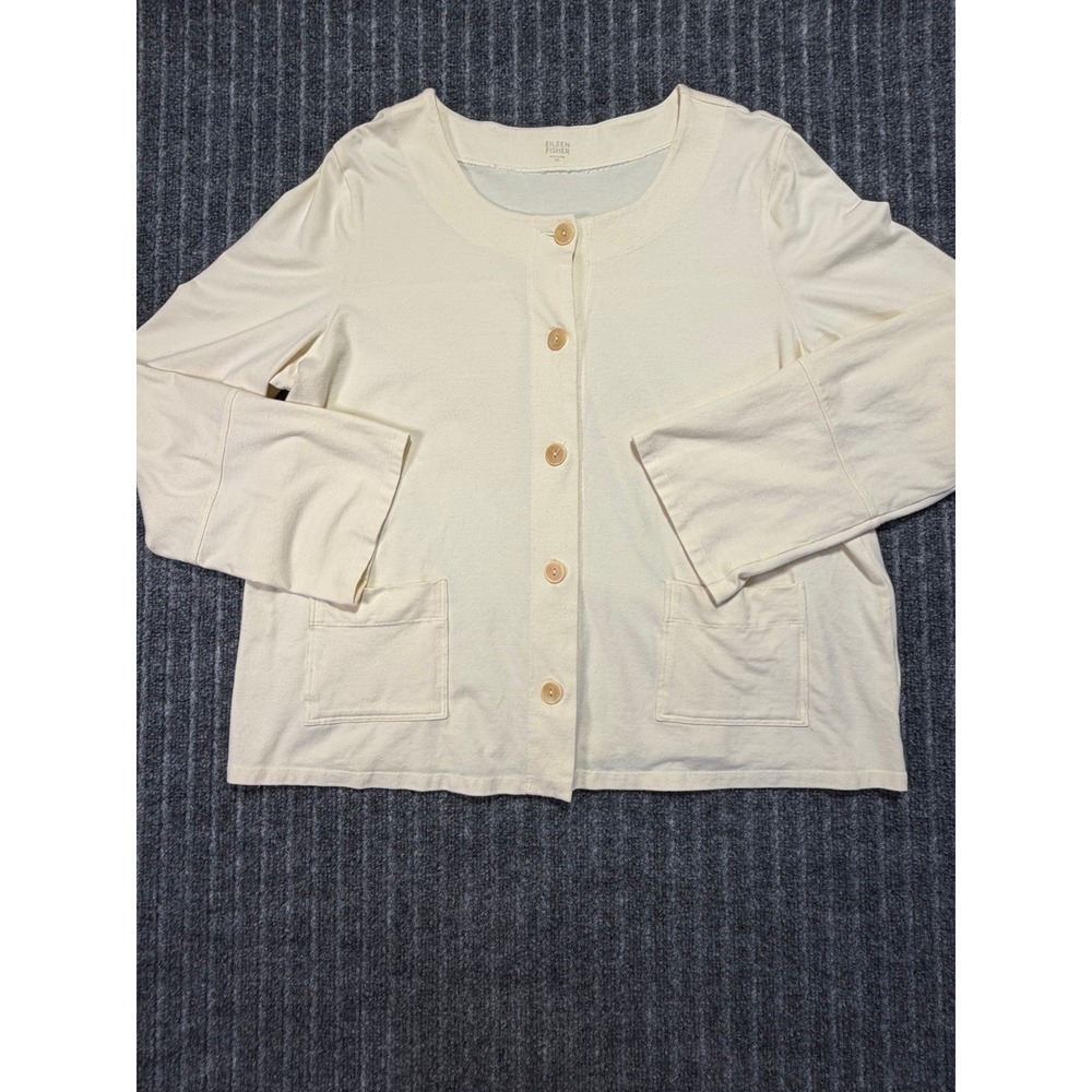 Eileen Fisher Button Front Cardigan Women XL Organic Cotton Minimalist Lagenlook